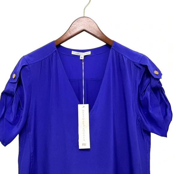 Amanda Uprichard Silk Shift Dress Navy Blue Mini V-neck Casual Dress Mini Size S - Picture 4 of 6